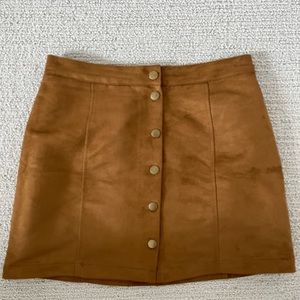 Brown Suede A-Line Button Skirt